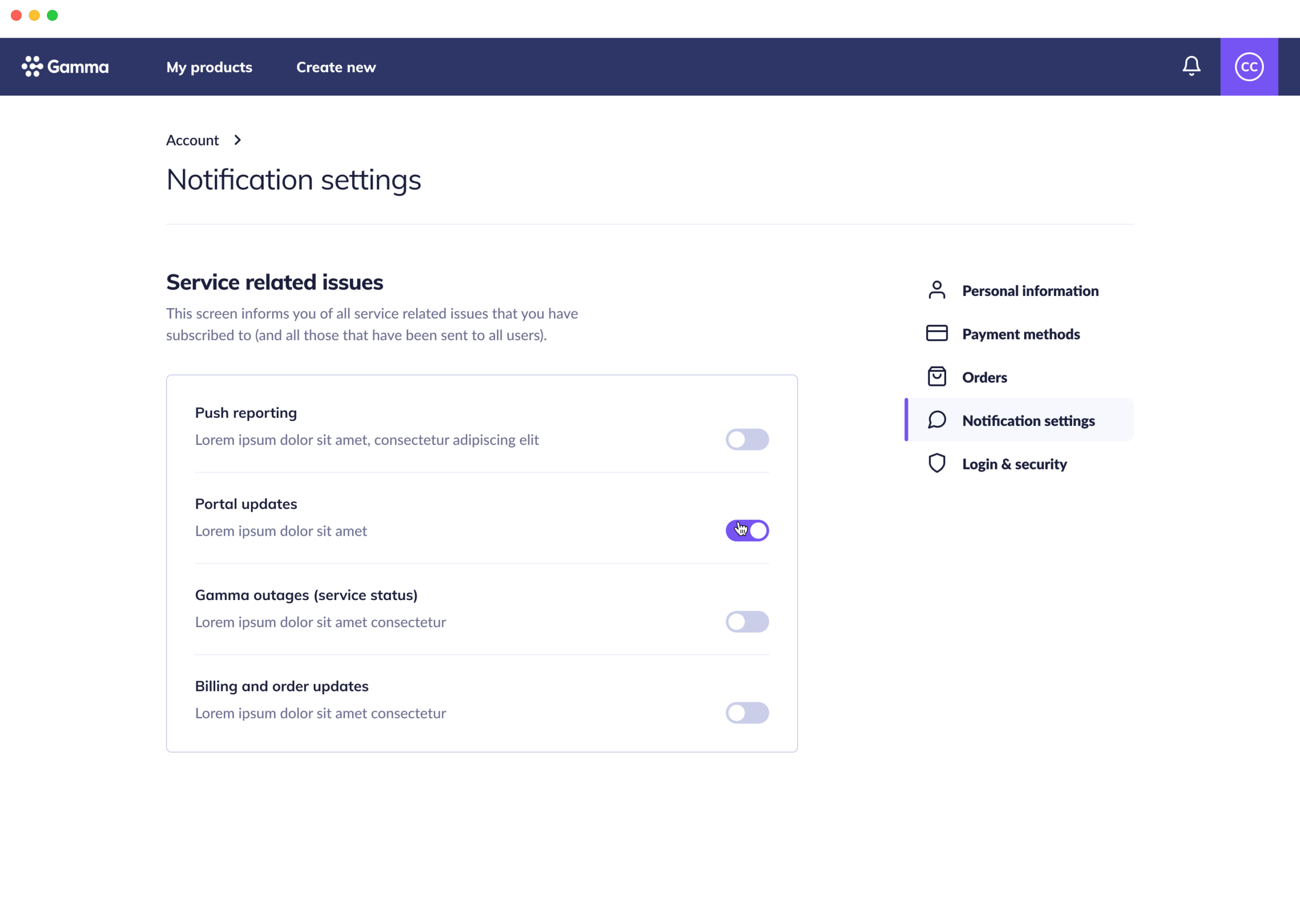 Account - notifications