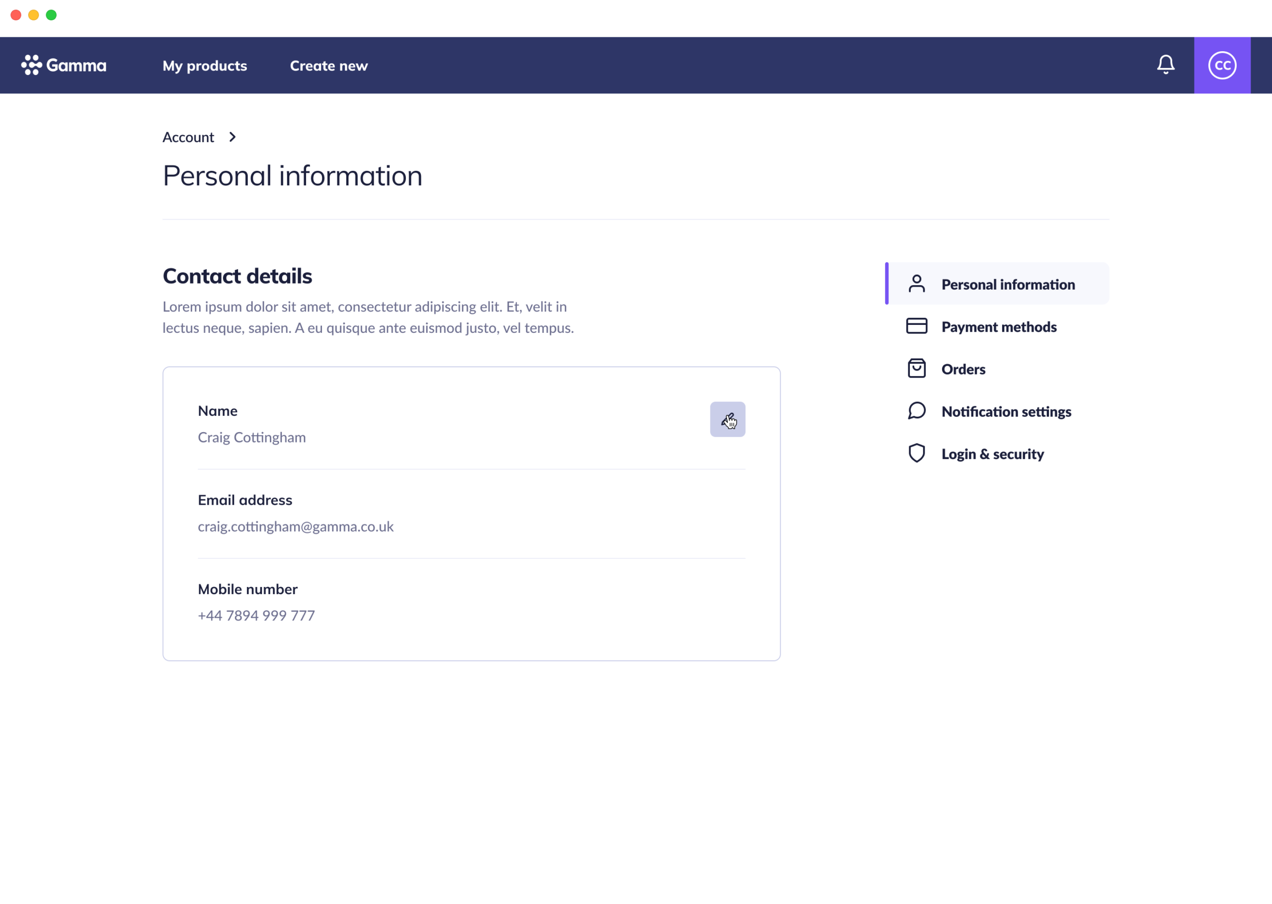 Account - personal info